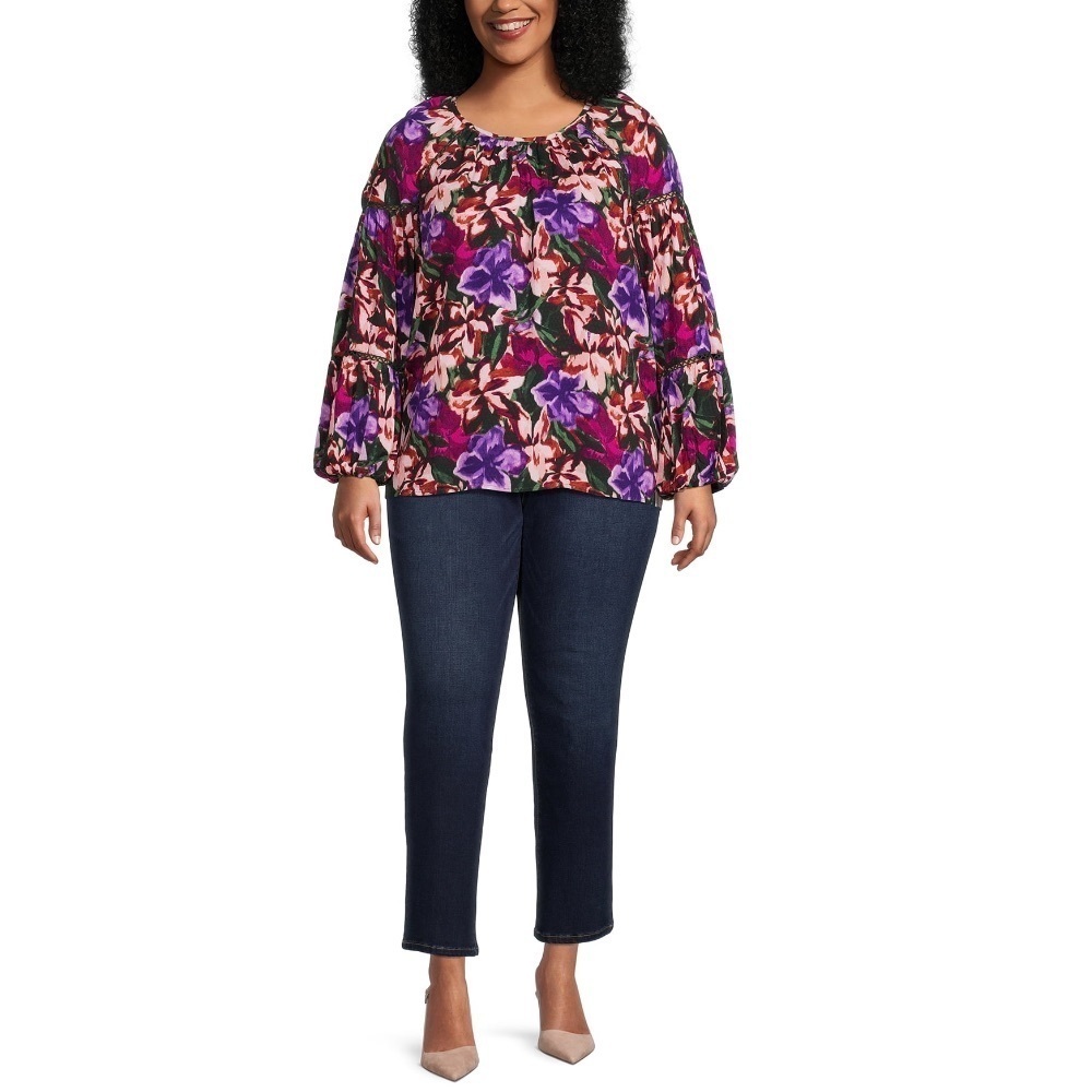 Terra & Sky Women's Plus Balloon Sleeve Violet Mulberry Top Size 1X (16W…